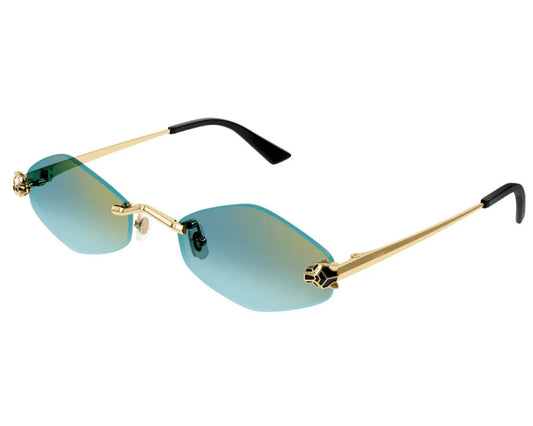 Cartier - Lunettes solaires Cartier Panthère Losange Monture Or Verres Vert