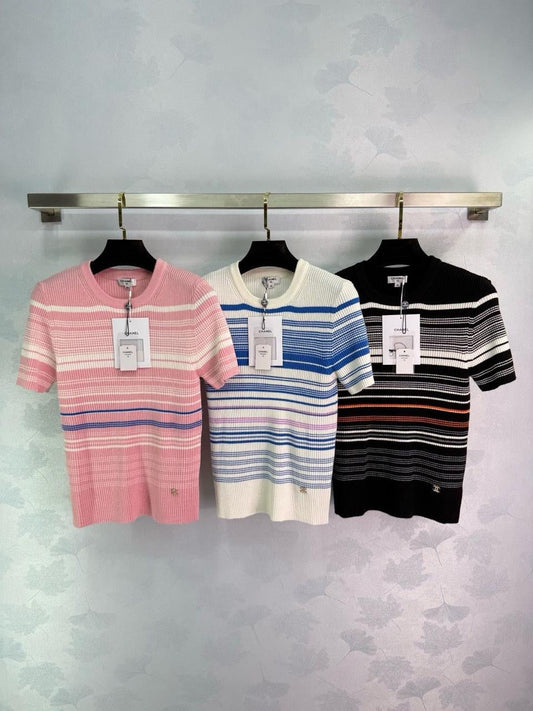 Chanel - T-Shirt à rayure Rose/Blanc/Noir