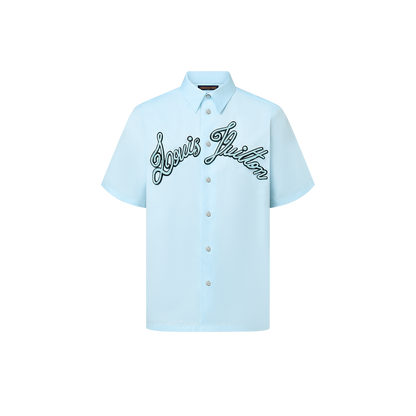 Louis Vuitton - Chemise manches courtes brodée en coton Bleu Ciel