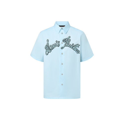 Louis Vuitton - Chemise manches courtes brodée en coton Bleu Ciel