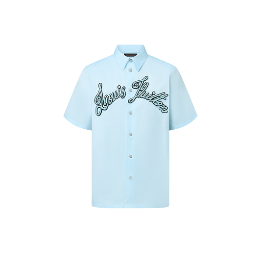 Louis Vuitton - Chemise manches courtes brodée en coton Bleu Ciel