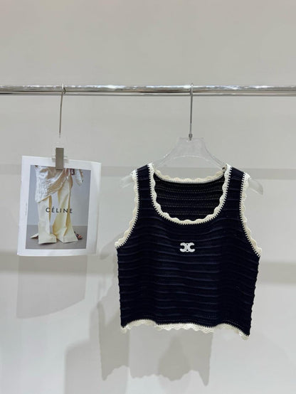 Celine - Top avec logo Celine brodé en blanc Noir