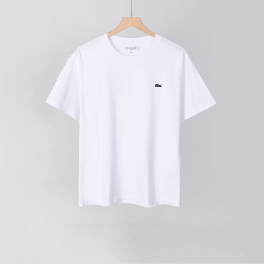 Lacoste - T-shirt en coton avec logo brodé Blanc
