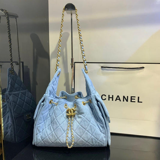 Chanel - Sac à bandoulière avec logo Doré Bleu/Noir