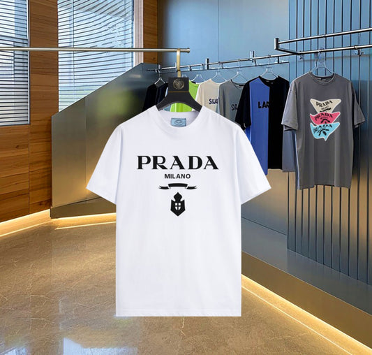 Prada - T-shirt en coton Logo avec Écusson Prada Milano Blanc
