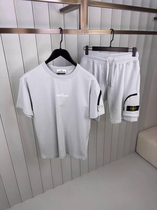Stone Island - Ensemble T-SHIRT + SHORT Gris Clair