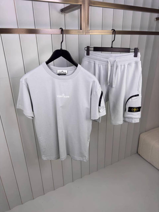 Stone Island - Ensemble T-SHIRT + SHORT Gris Clair