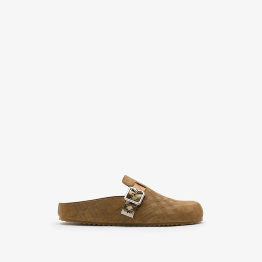 Burberry - Sabots Urchin en cuir velours Check Jute