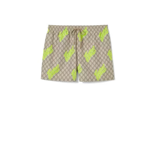 GUCCI - Short de bain en popeline technique imprimé Beige/Jaune