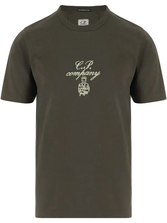 C.P Company - T-shirt à logo brodé Kaki