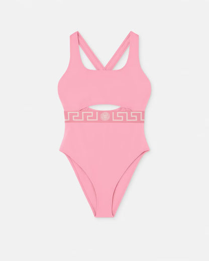 Versace - Maillot de bain une pièce à bordure Greca Rose