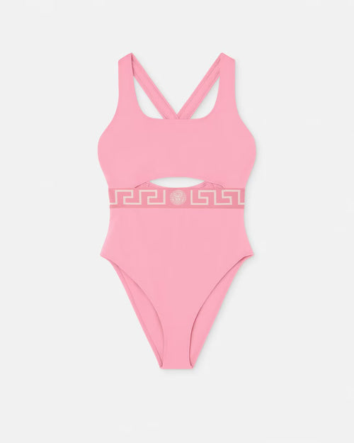 Versace - Maillot de bain une pièce à bordure Greca Rose