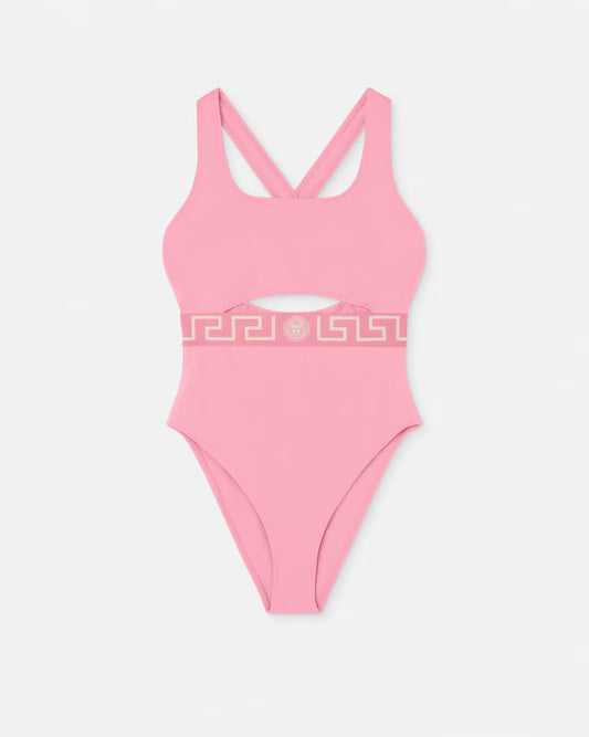 Versace - Maillot de bain une pièce à bordure Greca Rose