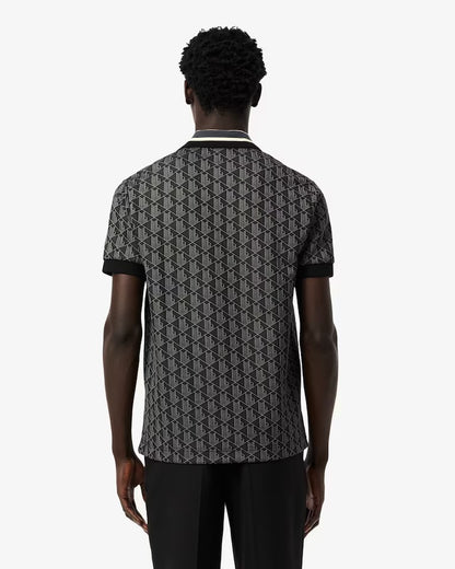 Lacoste - Polo classic fit jacquard monogramme Noir