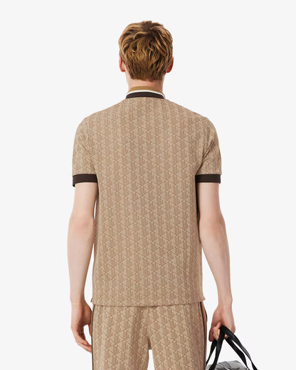 Lacoste - Polo classic fit jacquard monogramme Beige Marron