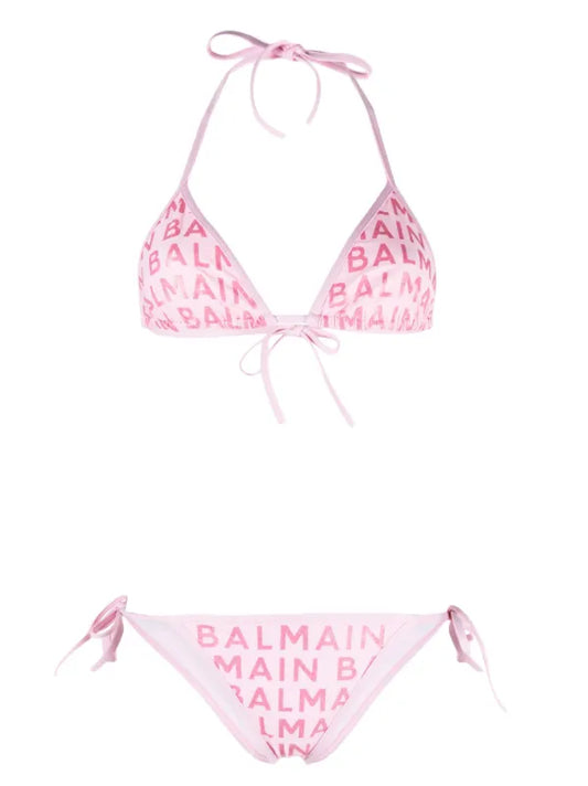 Balmain - Bikini à logo imprimé Rose Clair