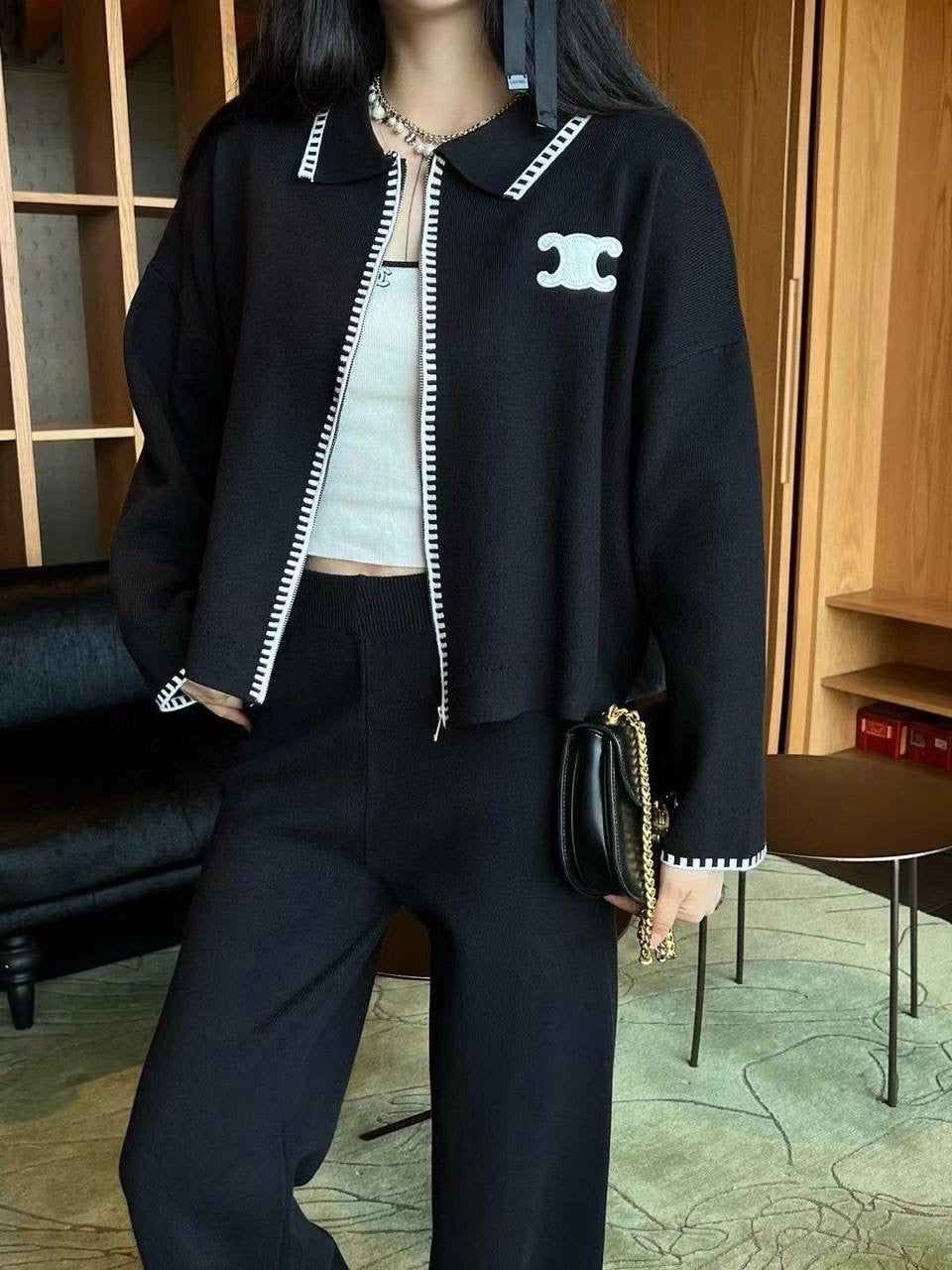 Celine - Ensemble Veste & Pangalon logo Celine sur la poitrine Noir