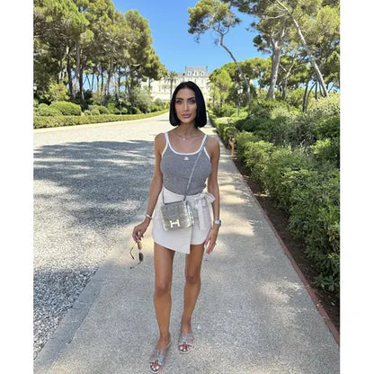 Chanel - Top à bretelles en coton rayure Blanc/Noir