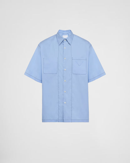 Prada - Chemise à manches courtes en coton stretch Bleu Ciel