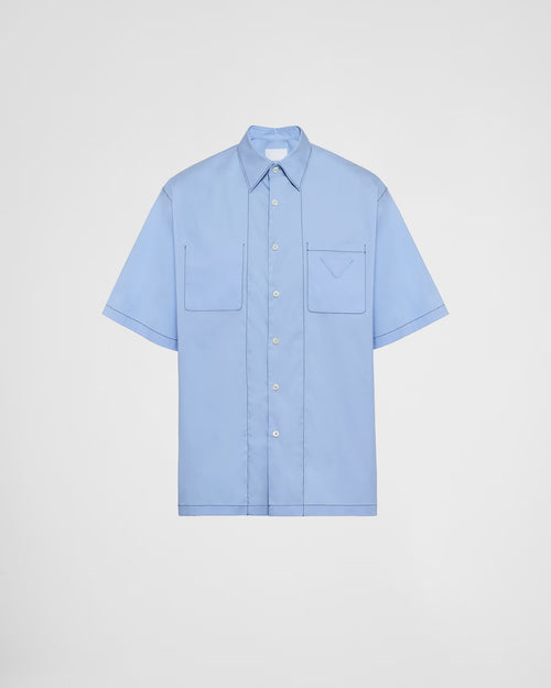 Prada - Chemise à manches courtes en coton stretch Bleu Ciel