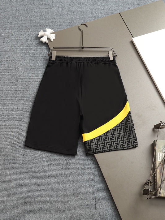 Fendi - Shorts avec détail en monogramme FF et bande jaune - Noir et jaune