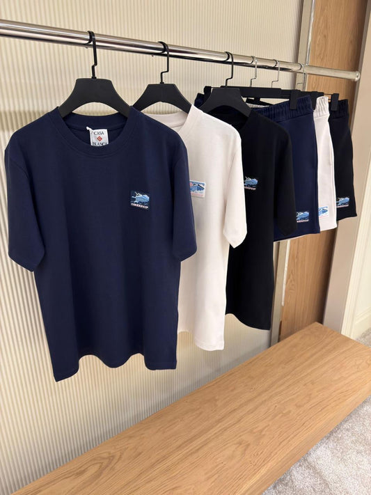 Casablanca - Ensemble T-shirt + Short avec logo Casa Bleu Marine/Noir/Blanc