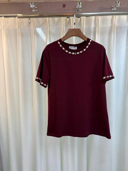 Chanel - T-Shirt en coton Blanc/Bordeaux/Noir