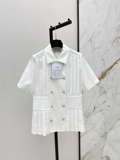 Chanel - Chemise à bouton Rose Pâle/Blanc