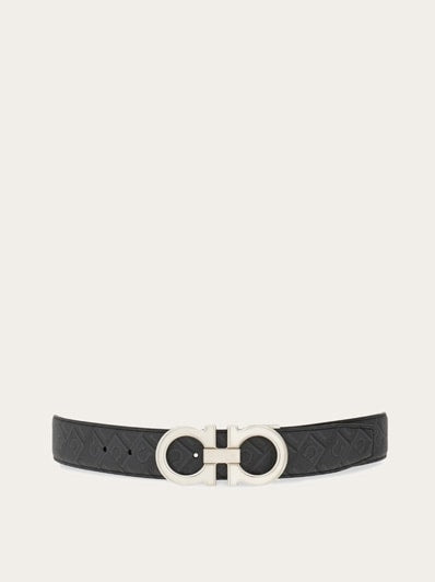Ferragamo - Ceinture Réversible et Ajustable Gancini Noir / Gris