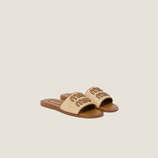 Miu Miu - Mules en tissu effet raphia Naturel