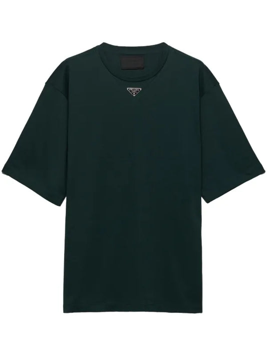 Prada - T-shirt en coton à logo triangulaire Vert