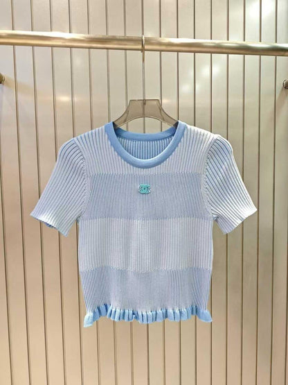Chanel - T-Shirt avec rayure et logo Rose/Bleu