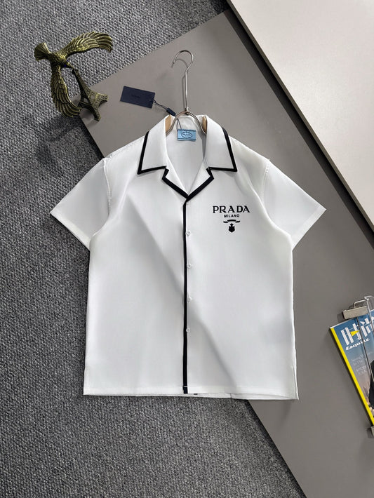 Prada - Chemise en soie à logo brodé Blanc