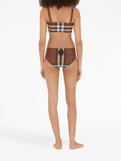 Burberry - Haut et Bas de bikini en carreau Brun Cognac