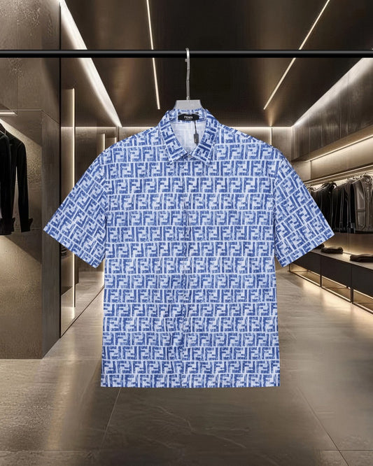 Fendi - Chemise à Manches Courtes avec Motif Monogramme Bleu