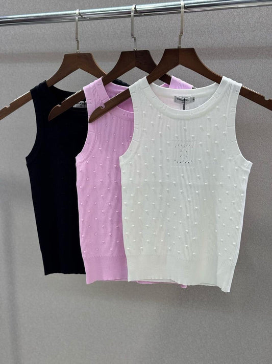 Chanel - T-shirt à petit point Noir/Rose/Blanc
