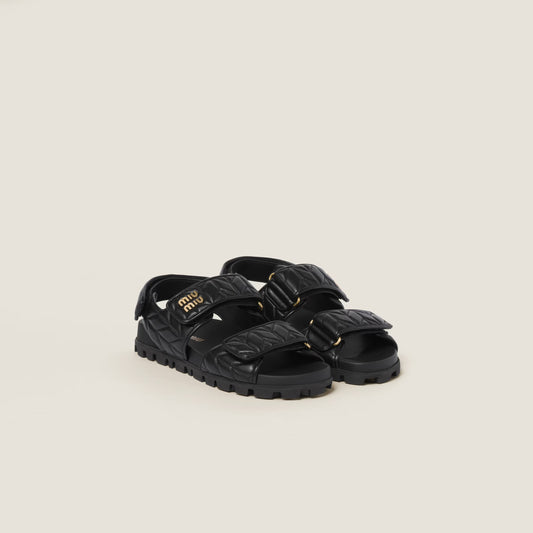 Miu Miu - Sandales sportives en cuir nappa matelassé Noir