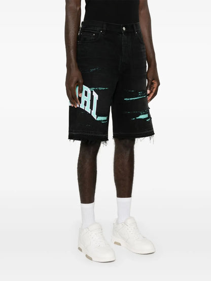 Amiri - Short en jean à logo brodé Noir/Bleu