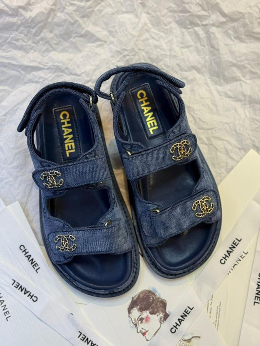Chanel - Sandales en Denim Bleu