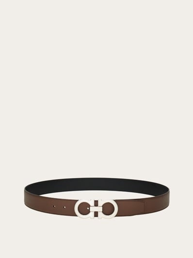 Ferragamo - Ceinture Réversible et Ajustable Gancini Argile / Noir