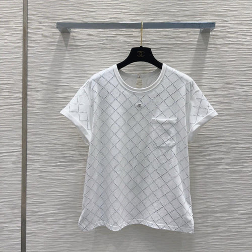 Chanel - T-Shirt avec poche sur la poitrine et fermeture dans le dos Blanc