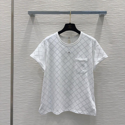 Chanel - T-Shirt avec poche sur la poitrine et fermeture dans le dos Blanc