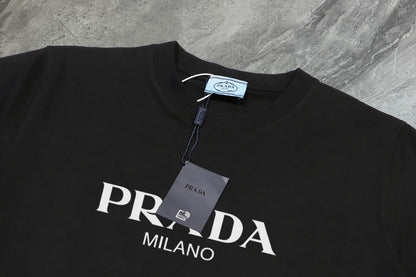 Prada - T-shirt en coton Logo Simple Prada Milano Noir