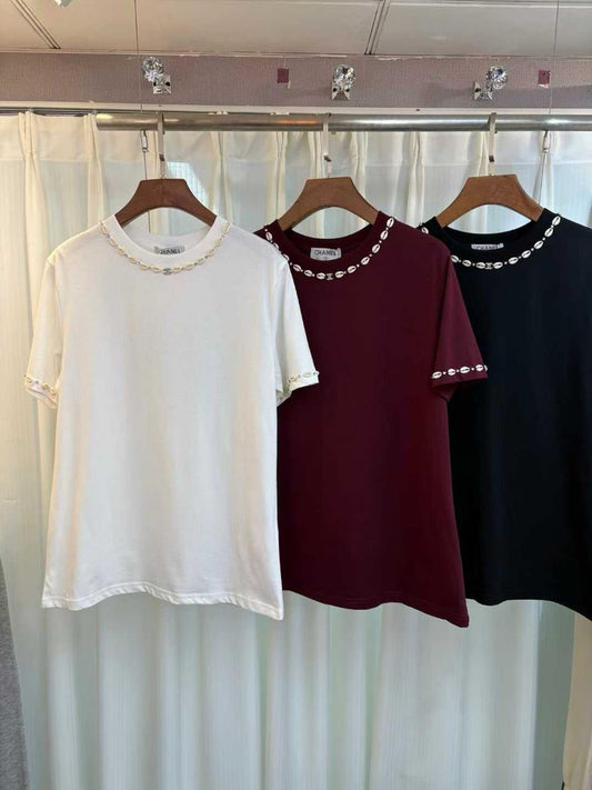 Chanel - T-Shirt en coton Blanc/Bordeaux/Noir