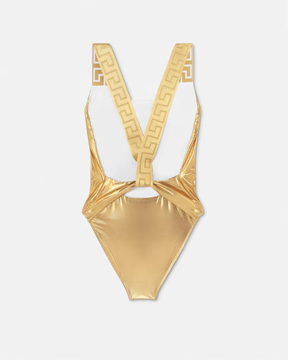 Versace - Maillot de bain une pièce métallisé Greca Or