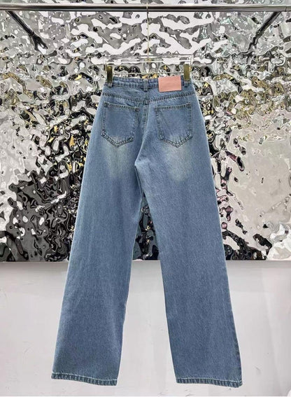 Chanel - Jeans avec logo rose et étoiles Bleu Clair