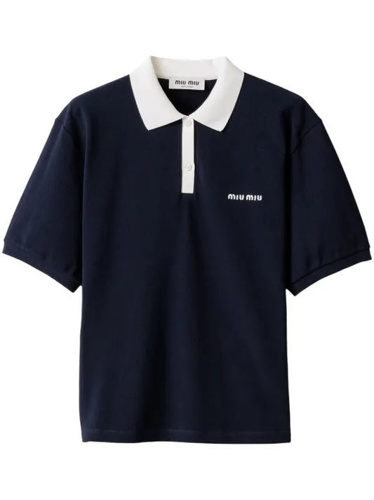 Miu Miu - Polo en coton Bleu Marine