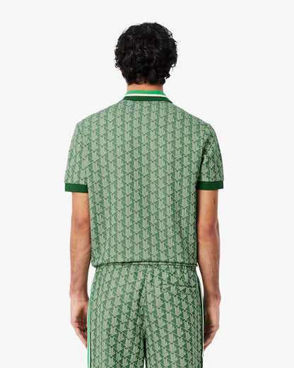 Lacoste - Polo classic fit jacquard monogramme Vert Beige