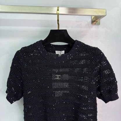 Chanel - T-Shirt à rayure Rose/Blanc/Noir