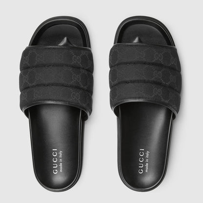 Gucci - Mules en Toile GG Matelassée Noir